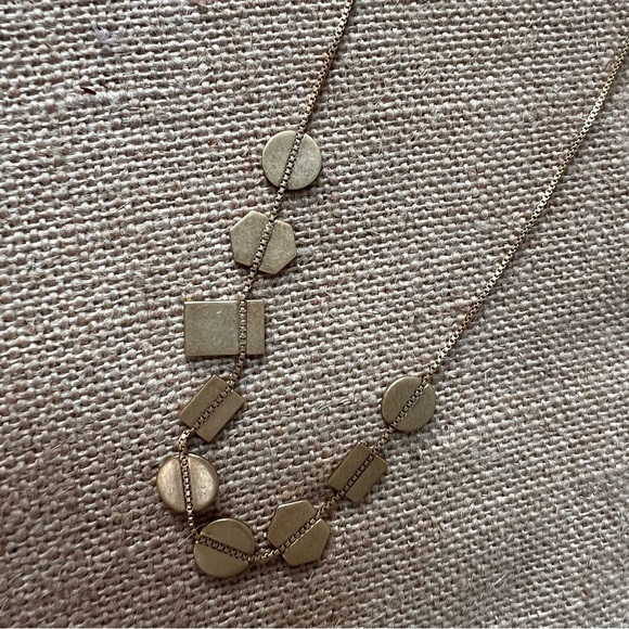 Gold tone geometric square triangle bead long necklace dainty quirky - Picture 4 of 5